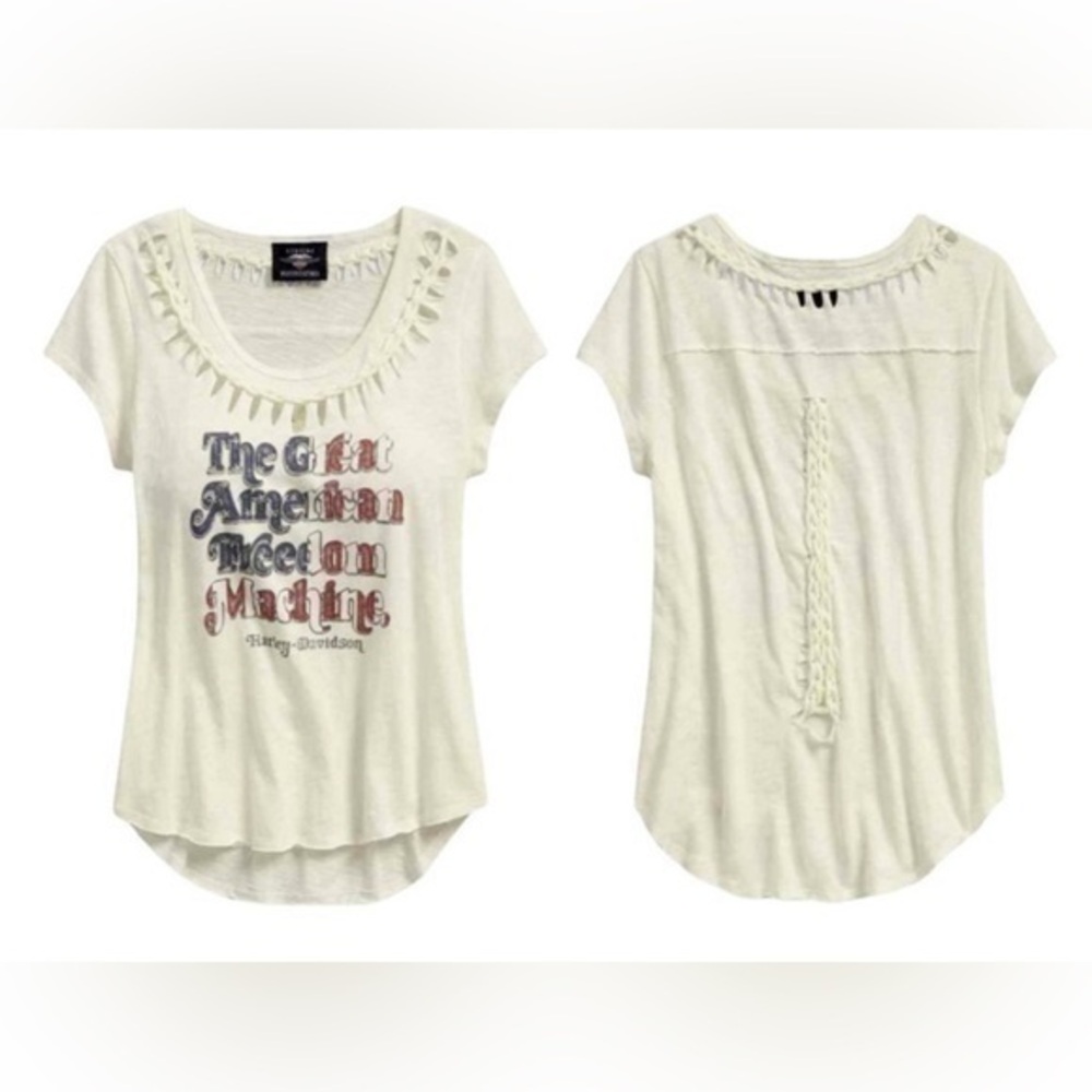 Harley Davidson "The Great American Freedom Machine" Twist Neck Braid Tee XL